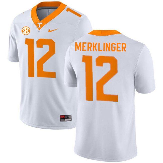 Men #12 Jake Merklinger Tennessee Volunteers College Football Jerseys Stitched-White